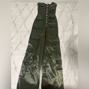 Fashion Nova Green Satin Jumpsuit